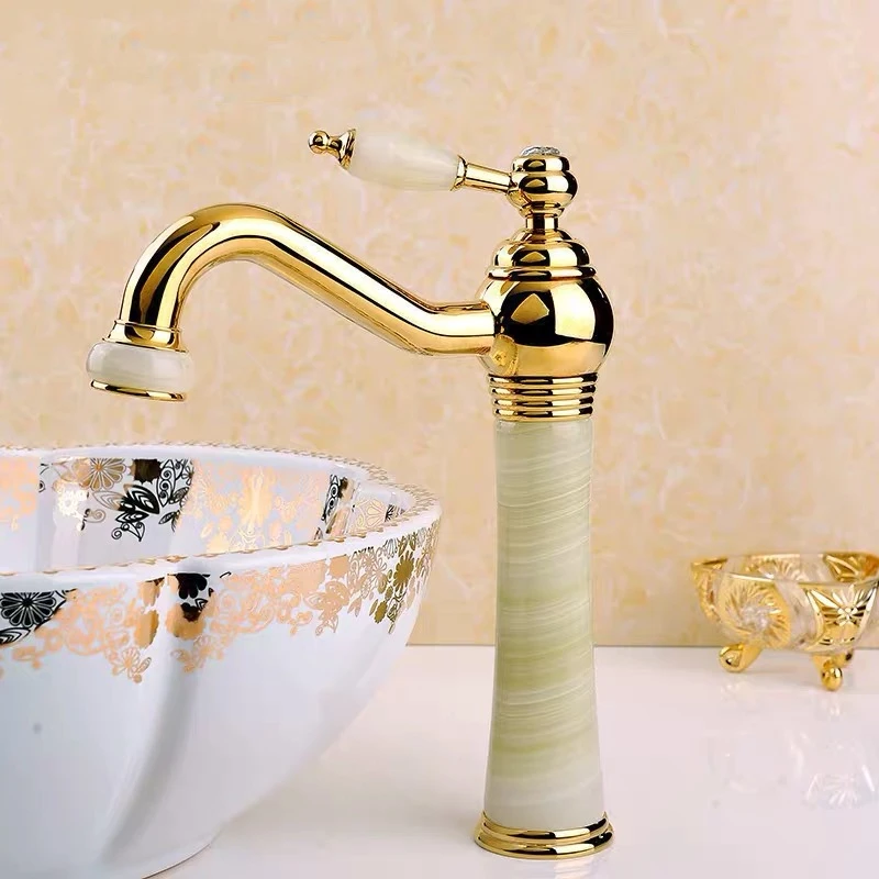 Смесители для раковины LIUYUE роскошный позолоченный нефритовый латунный высокий