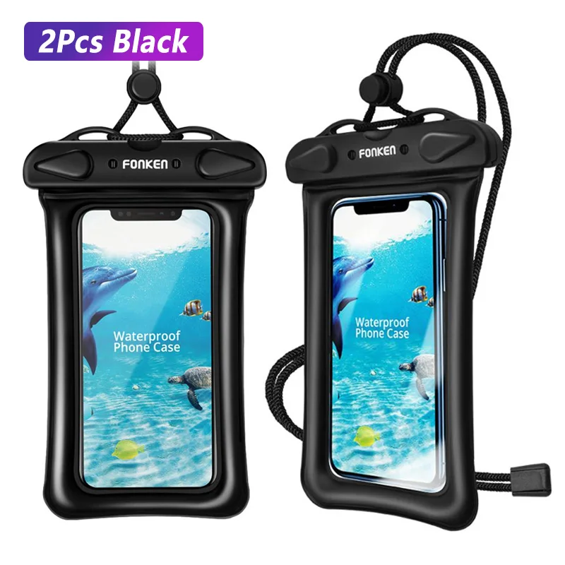 2pcs black case FONKEN водонепроницаемый чехол для телефона подводный чехол для телефона IPX8 сухая Сумка Подушка безопасности Поплавковый чехол для хранения сенсорные чехлы для телефонов Android - Цвет: 2pcs black case