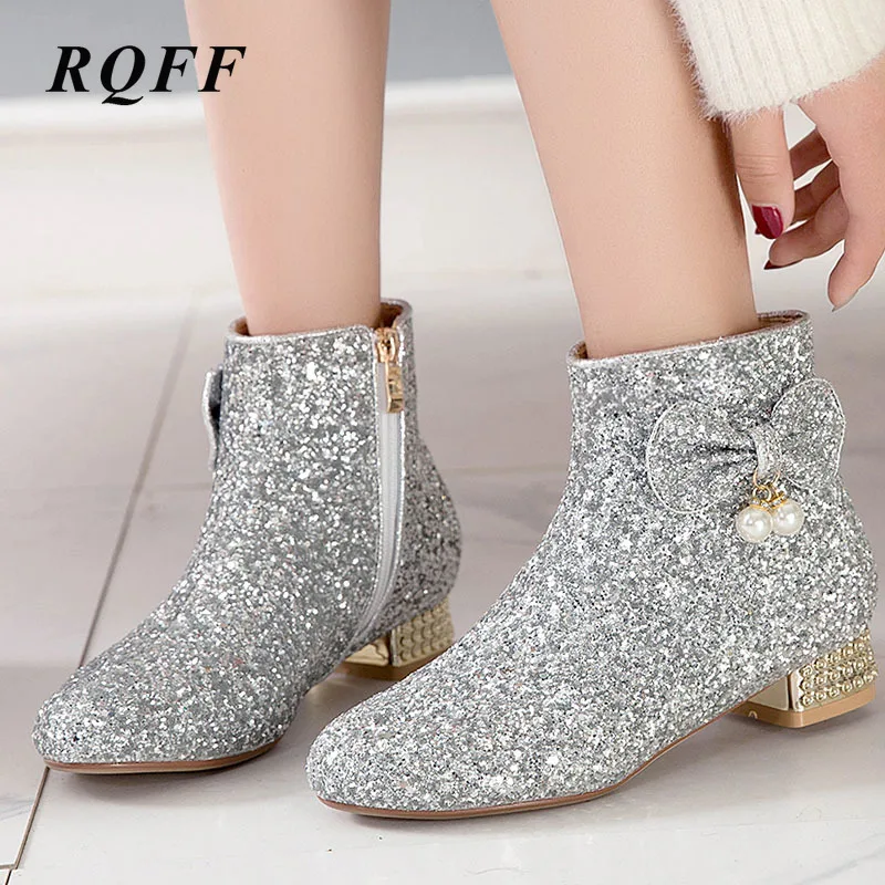 2019 2020 Женские ботильоны зимние модные тканые туфли расшитые пайетками Низкий