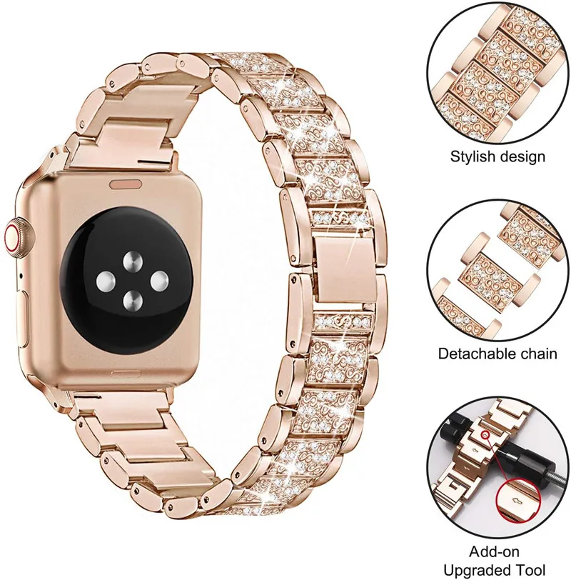 jewelry bangle wristband for apple watch se 6 band 44mm 40mm bling case tempered glass screen protector strap for applewatch 3 free global shipping