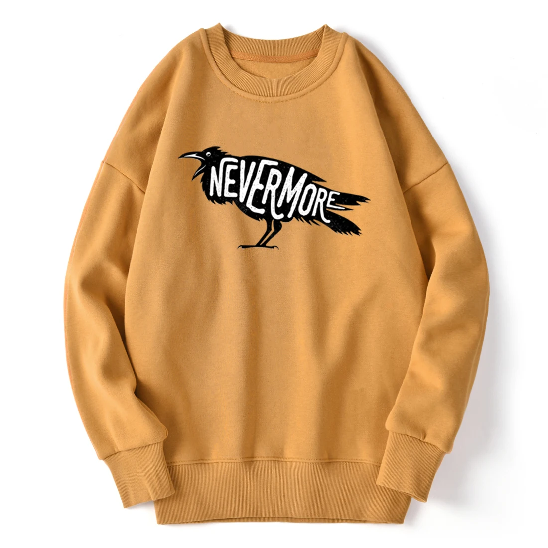 

Never More Bird Print Drop shoulders Sweatshirt For Mens Long Sleeve Fashion Clothing Autumn Winter Tops Round Neck Casual Homme