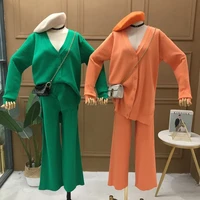 new arrived women 2pcs knit suit cardigans camisole pants ladies solid sportive tracksuit lounge wear set 2020
