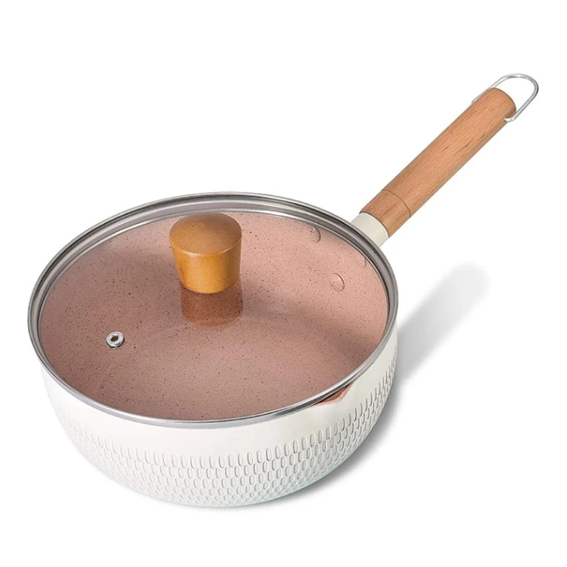 

Nonstick Sauce Pan Small Pot with Lid Induction Cooker,Soup Pot for Stew Dish, Solid Wooden Handle Milk Pan with Spout