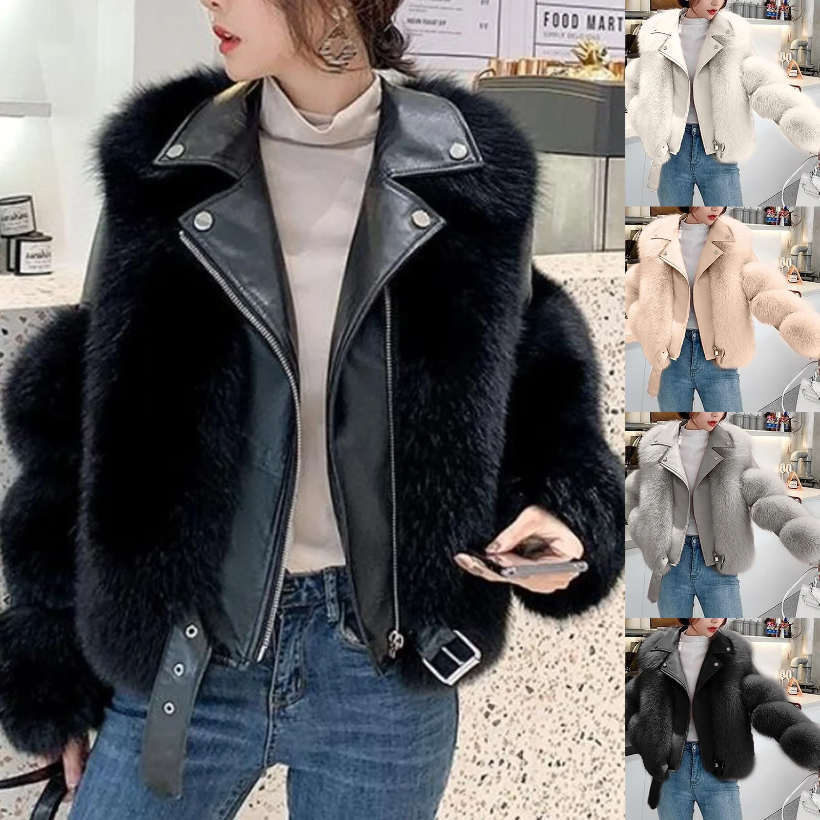 

Women Faux Fox Fur Coats Autumn Winter Thick Shaggy Short Leather Jacket Outerwear Casual Fake Fur Warm Fluffy Overcoat Female