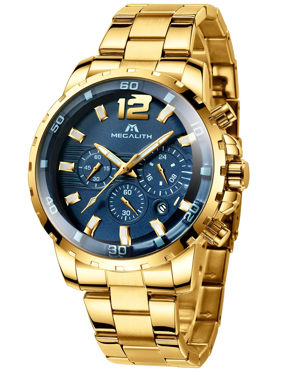 MEGALITH роскошные часы мужские водонепроницаемые хронограф Бизнес Спорт кварцевые