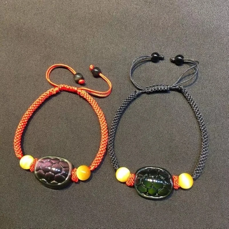 

Luck Natural crystal Rainbow obsidian tortoiseshell bracelet amulet round bead elastic bracelet Wealth Good Luck Bracelet