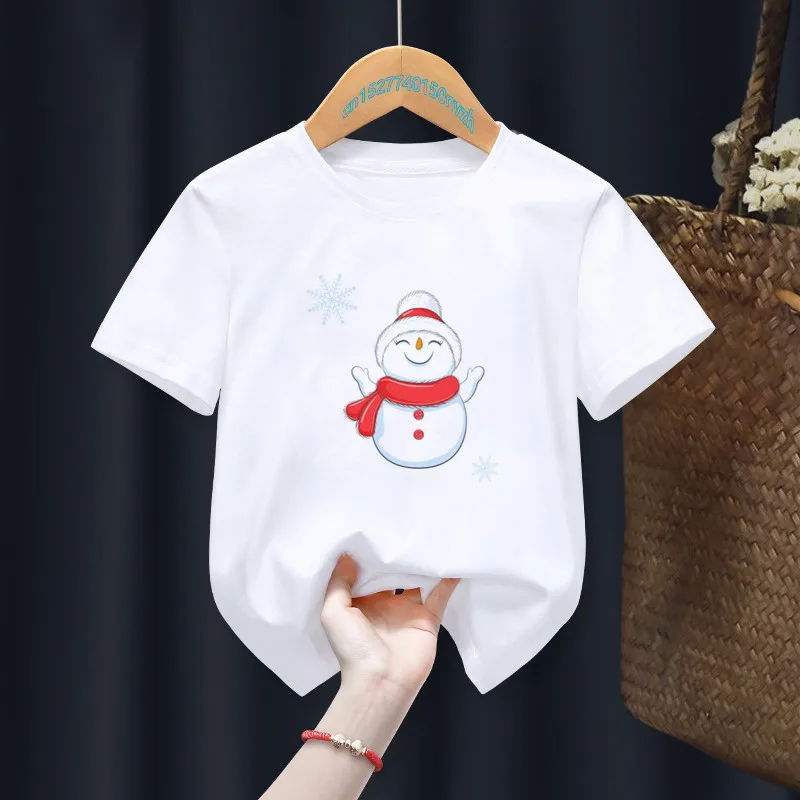 

Snowman Christmas Print Boys/Girls White T-shirt Kid Summer Harajuku Kawaii Funny Clothes Little Baby Y2K Clothes,Drop Ship