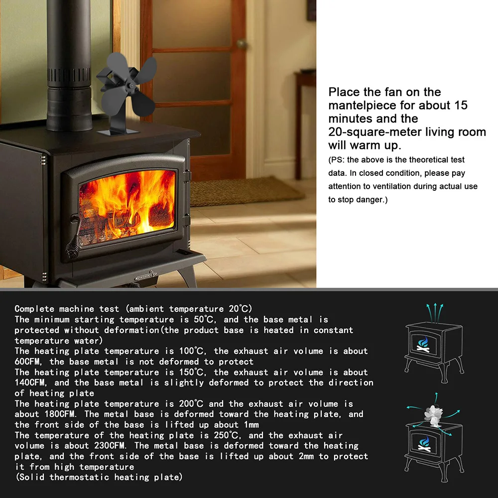 

New Black Stove Fan 4 Blade Fireplace Fan Heat Powered komin Wood Burner Eco Fan Friendly Quiet Home Efficient Heat Distribution
