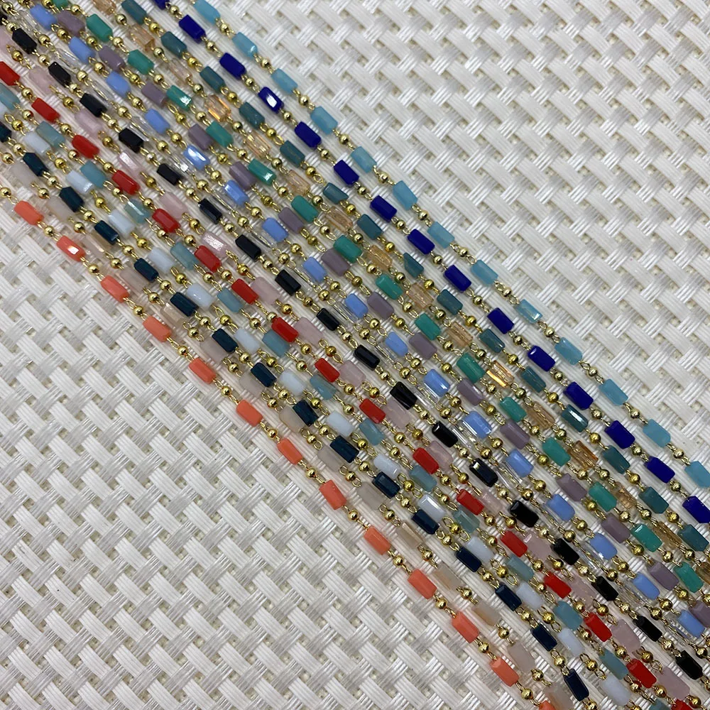 

Metal Handmade Chain Rectangular Natural Stone Golden Beads Decoration DIY Production Fashion Jewelry Accessories Wholesale