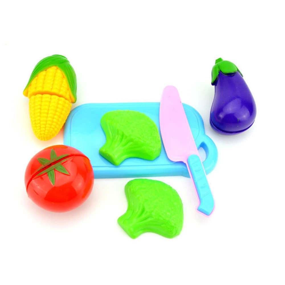 

4 Fruit/Vegetables + 1 Cutting Board + 1 Knife Fruit Vegetable Food Cutting Set Reusable Role Play Pretend Kitchen Kids Toys
