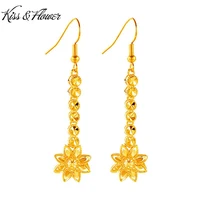 kissflower er72 fine jewelry wholesale fashion woman girl bride birthday wedding gift vintage flowers 24kt gold drop earrings