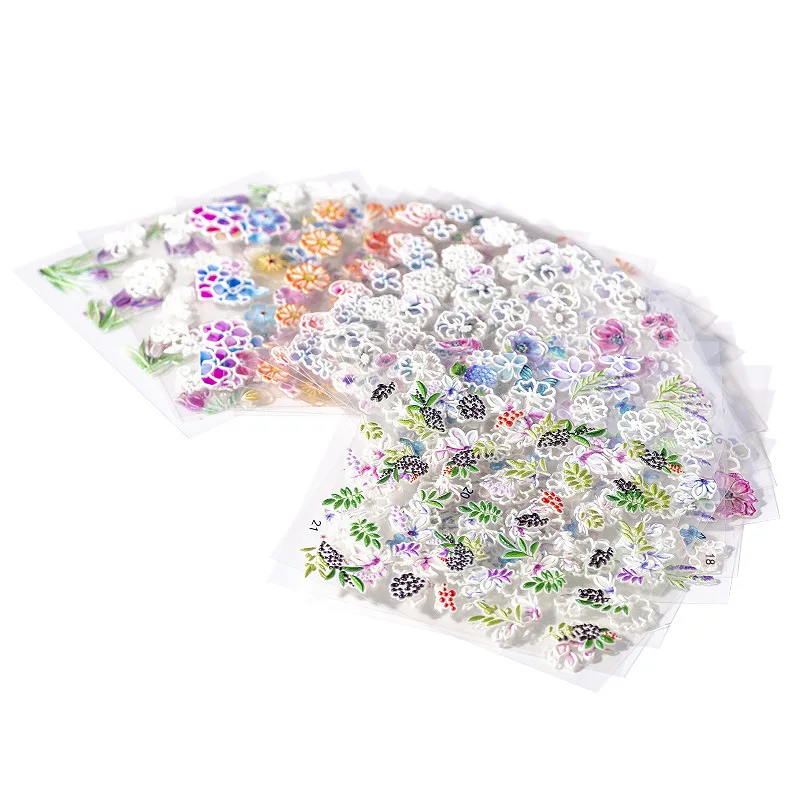 

1 Sheet 5D Nail Stickers Embossed Nail Sticker Slice Flower Transfer Sticker Nail Art DIY Design 3D Decoration Nail Art