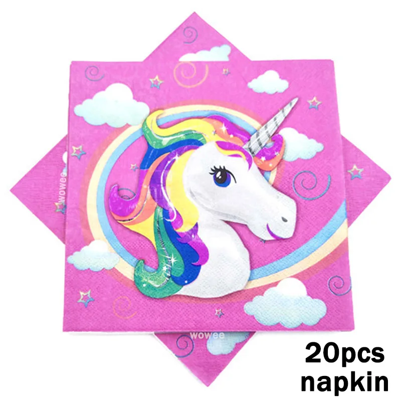 20Napkin Принадлежности для тематической вечеринки в виде единорога скатерть салфетки тарелки попкорн принадлежности чашки ножи и вилки ложки День рождения украшения - Цвет: 20Napkin