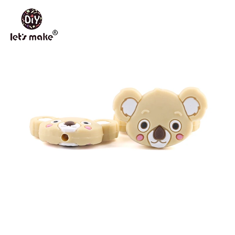 koala brown Let'S Make/1 шт., силиконовый прорезыватель, бусины, Шестигранник, Прорезыватель для зубов, маленькие грызуны, мультфильм, жемчуг, 0-12 месяцев, силиконовая погремушка, детский Прорезыватель - Цвет: koala brown