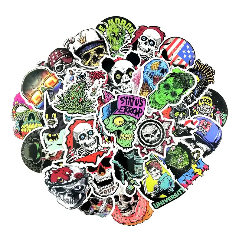 10/50 шт. смешанные наклейки в виде черепа ужаса для ноутбука мотоцикла автомобиля