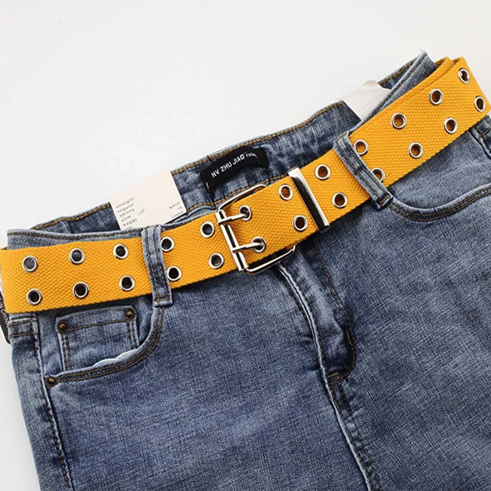 Новый Широкий холщовый ремень в стиле панк Харадзюку с двойной пряжкой люверсами
