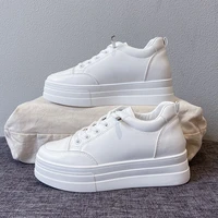 women shoes korean fashion spring white platform sneakers leather thick sole height increase 2021 slip on vulcanize casual shoes