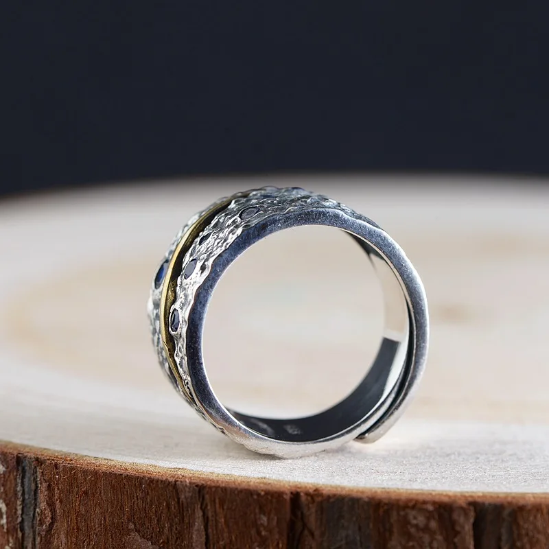 Женское и мужское кольцо из серебра 925 пробы с голубым цирконием | Украшения