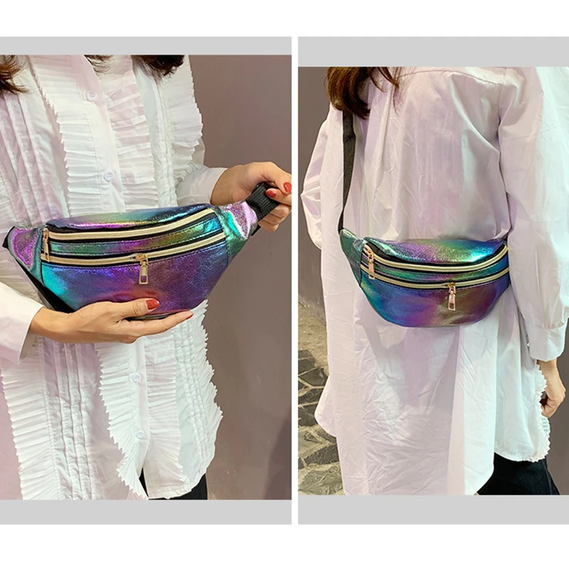

OIMG Holographic Fanny Pack Fashion Waist Bags Laser Belt Bag Women Man Designer Cool Waist Packs Bum Bags Travel Messenger Bags
