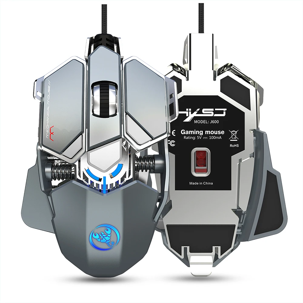 Проводная игровая мышь HXSJ J600 с девятью клавишами для макропрограммирования