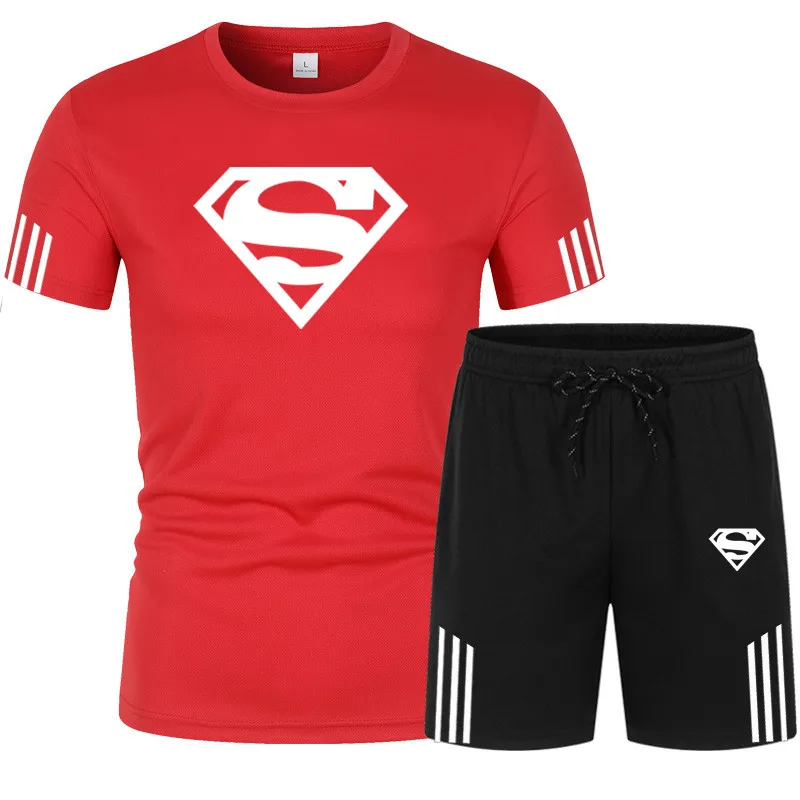 

Мужская летняя спортивная футболка для отдыха 2021 + шорты из 2 предметов Быстросохнущий дышащий костюм для фитнеса и бега
