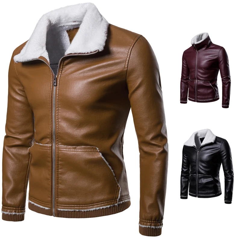 

7XL 6XL 8XL autumn and winter new plus velvet thick men's PU leather jacket, fashion Slim solid color large size men warm jacket