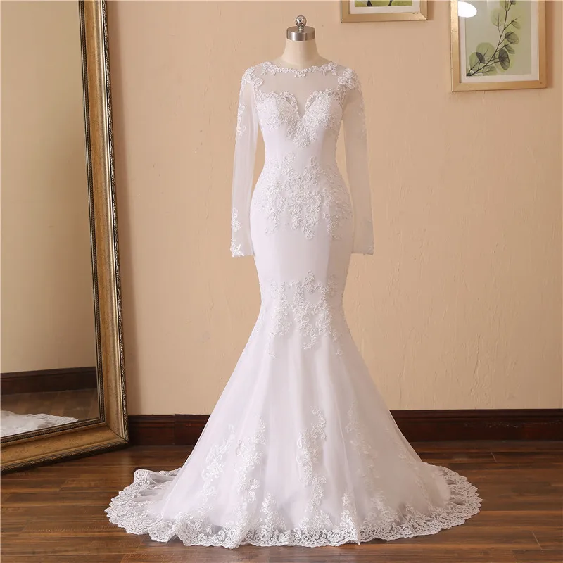 Женское свадебное платье с длинным рукавом кружевное аппликацией невесты по