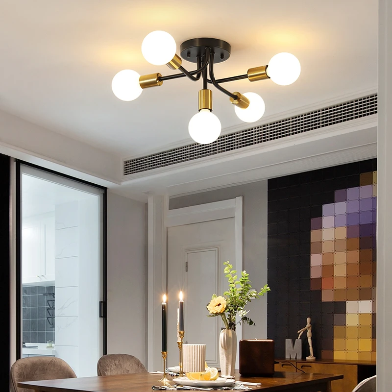 Modern E27 Chandeliers for Living Room Bedroom Gold/Black Home Ceiling Lights G95 Milk/Edison Bulb Indoor Lighting Ceiling Decor