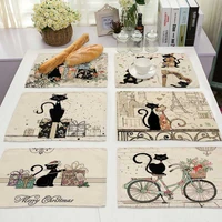 bkack cat pattern cotton linen pad dining table mats coaster bowl cup mat pattern kitchen placemat 4232cm home decor ma0125