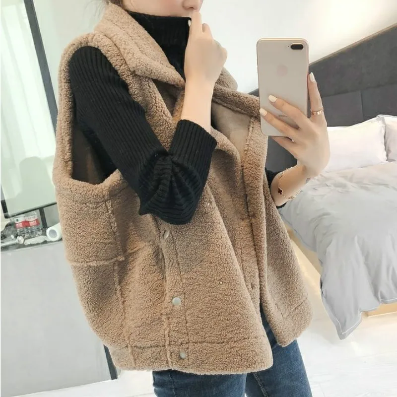 

Vests Waistcoats Women Solid Turn-down Collar Pocket Womens All-match Button Loose Plus Size 3XL Fashion Casual Chic Harajuku