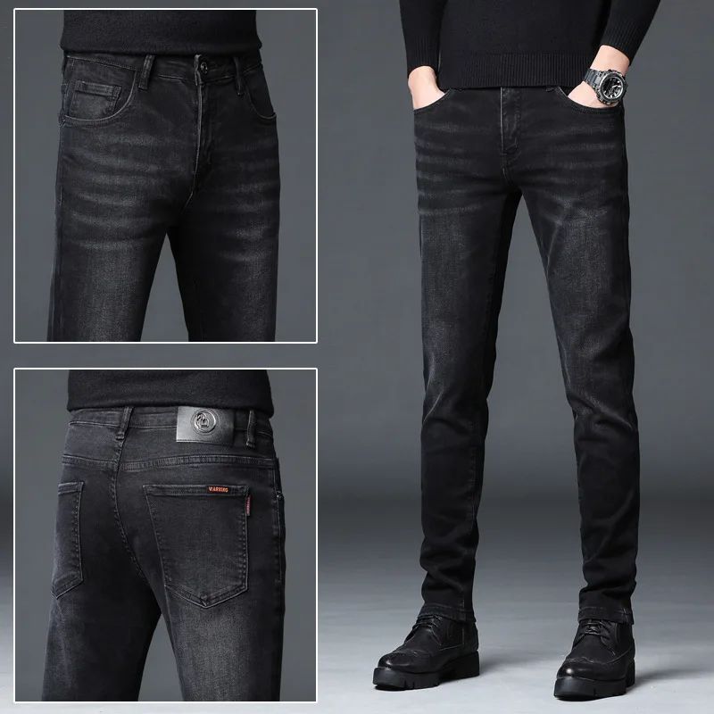 

1049 Men Slim Fit Jeans Korea Style Fashion Trendy Chic Stretch Gentlemen Youth Black High Quality Bleached Washing Denim Pants