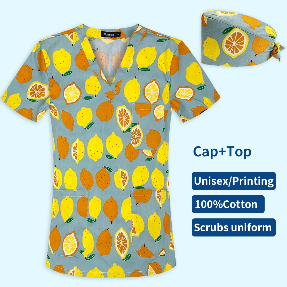 Униформа диетолога с мультяшным принтом скрабы топы ветеринарная рабочая одежда