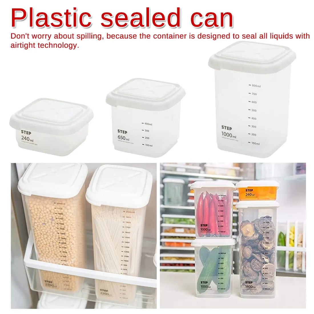 

5 Sizes Refrigerator Storage Boxes Plastic Sealed Cans Kitchen Storage Box Transparent Food Canister Keep Fresh Clear Container