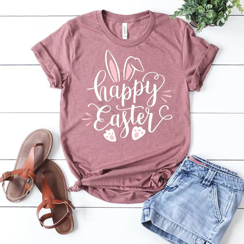 D Женская футболка с коротким рукавом надписью Happy Easter Printe повседневная хлопковая