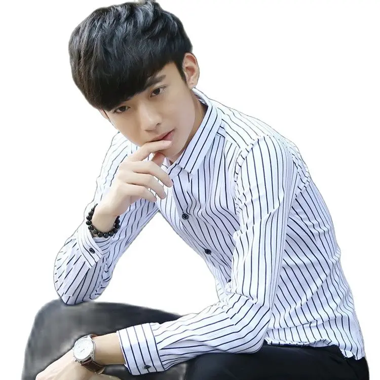 M-3XL free shipping camisa masculina 2015 new fashion striped shirt men long sleeve Slim fit business casual dress plaid shirts | Мужская
