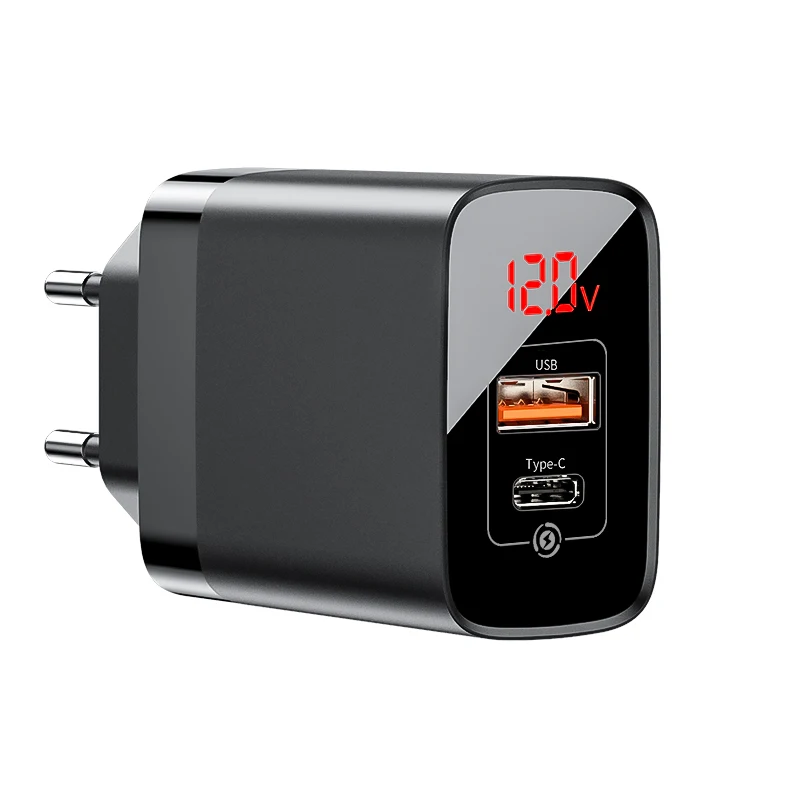 Baseus 18 Вт USB зарядное устройство QC3.0 цифровой дисплей EU настенное зарядное устройство USB зарядное устройство для телефона для iPhone XS huawei Mate10 samsung S10 EU вилка - Тип штекера: USB and C  BLACK