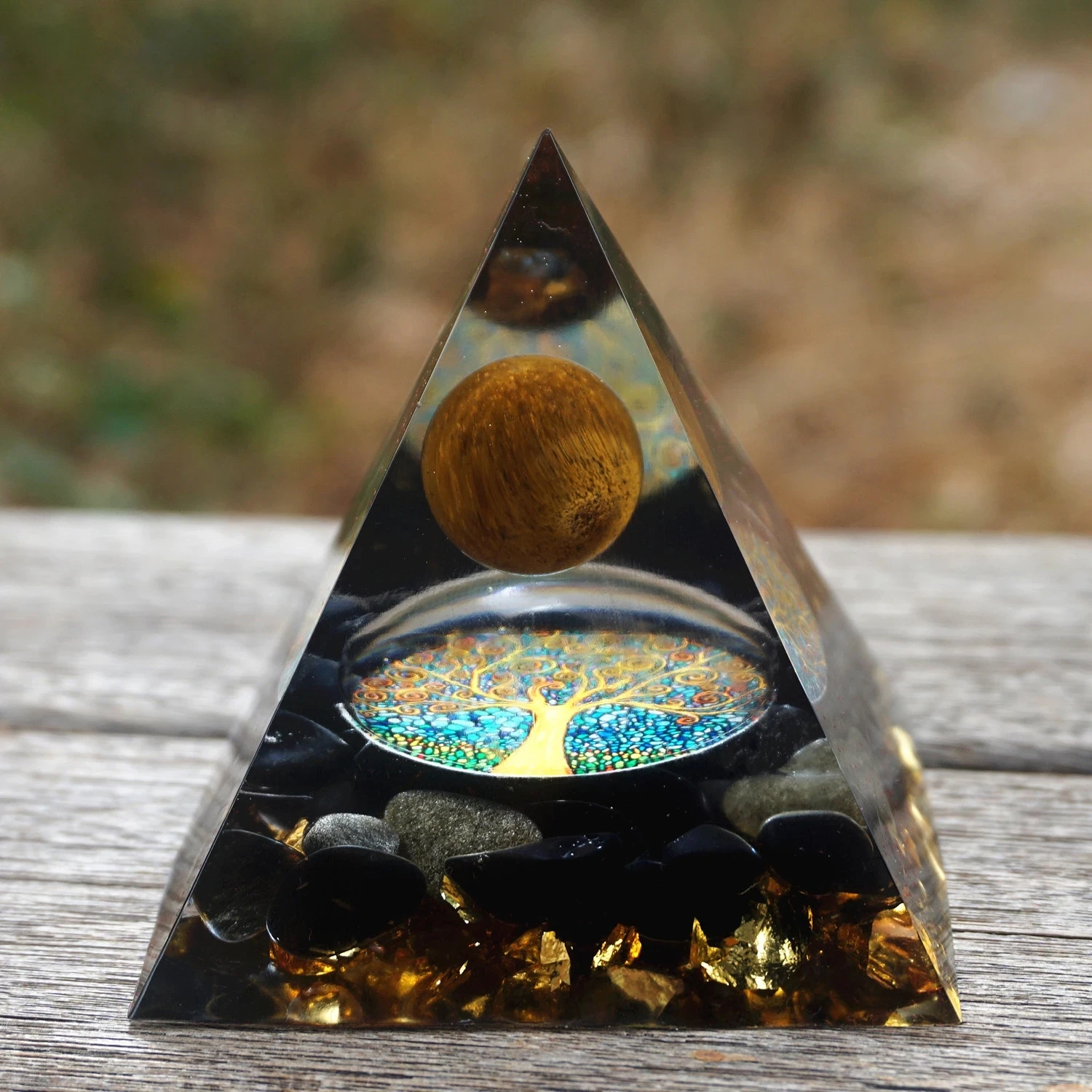 

Runes HANDMADE Tiger Eye Crystal Sphere & Obsidian Quartz Orgone Pyramid 60MM Reiki Energy Healing Chakra Meditation Tarot