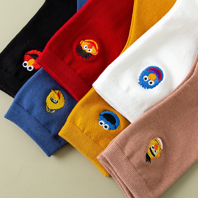Новинка Женские милые хлопковые носки Забавные с вышивкой в виде улыбки для