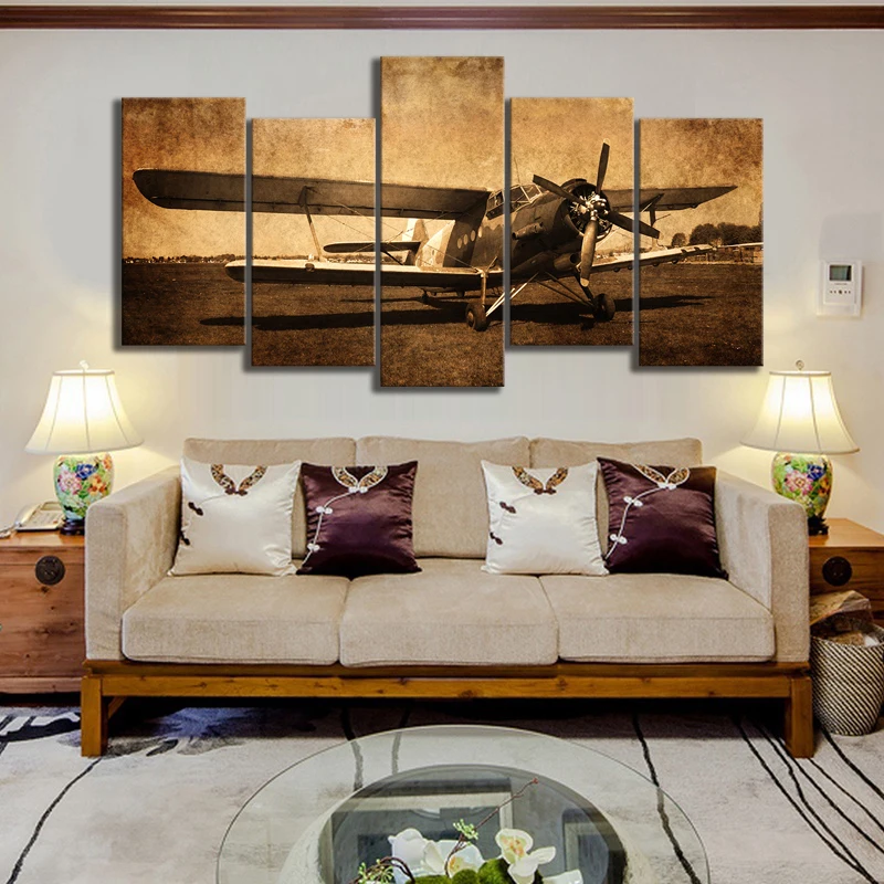 5 шт. Печать на холсте Винтаж самолета искусство старый самолет изображение