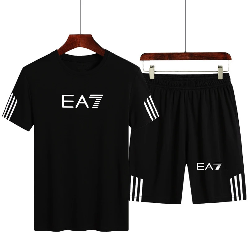 

EA7 summer new men's and women's fashion sportswear T-shirt shorts fashion 2-piece football running training suit suit breathabl