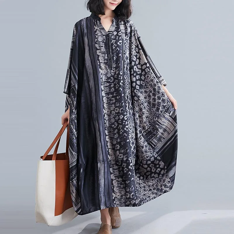 Женское винтажное платье большого размера плюс с этническим принтом свободное