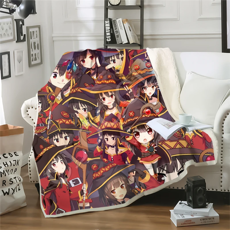 

Anime Girl Megumin Konosuba Blankets 3D Print Double Layer Blanket Sofa Travel Teens Women Men Casual Student Blanket