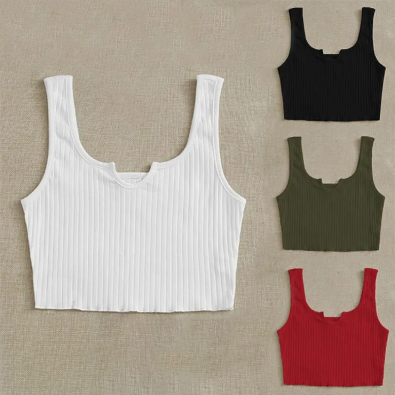

Summer Sexy Crop Tops Women Sleeveless U Collar Ribbed knitted Tops Camisole Female Casual Solid Color Basic Tank Top Vest