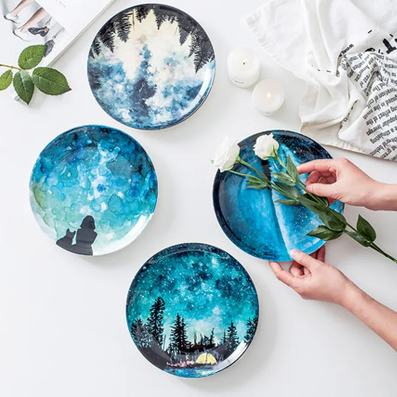 4 шт. тарелка для завтрака из костяного фарфора со звездами Подарочная посуда
