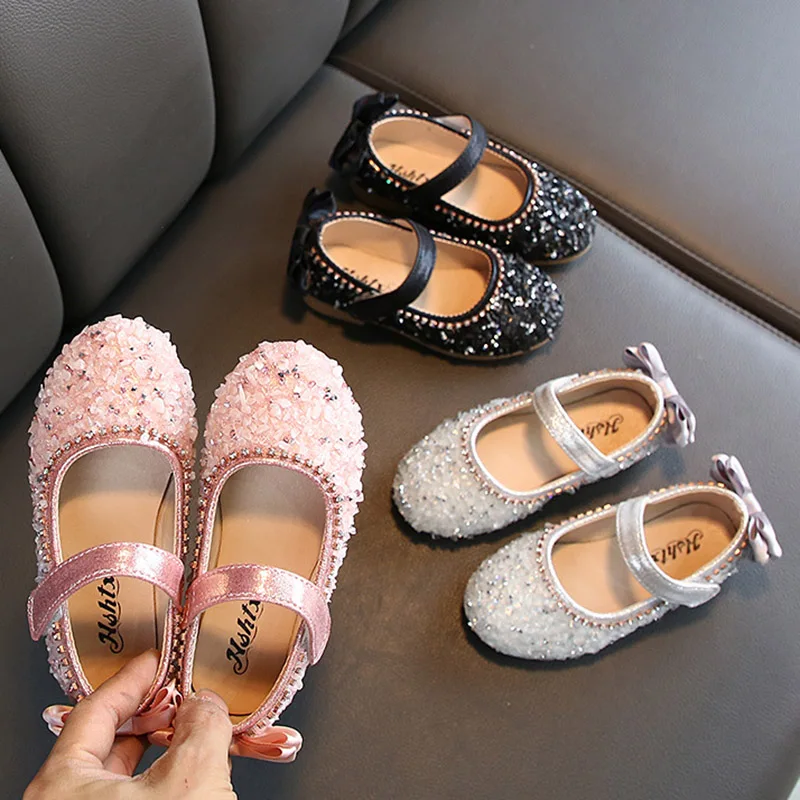 Демисезонные туфли для девочек с бантом-бабочкой блестящие принцессы Детские