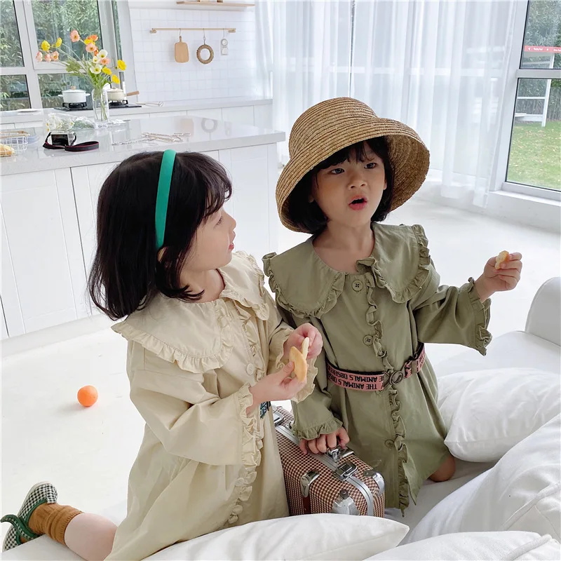

spring 2021 new Korean children pure color coat girl long lace jacket