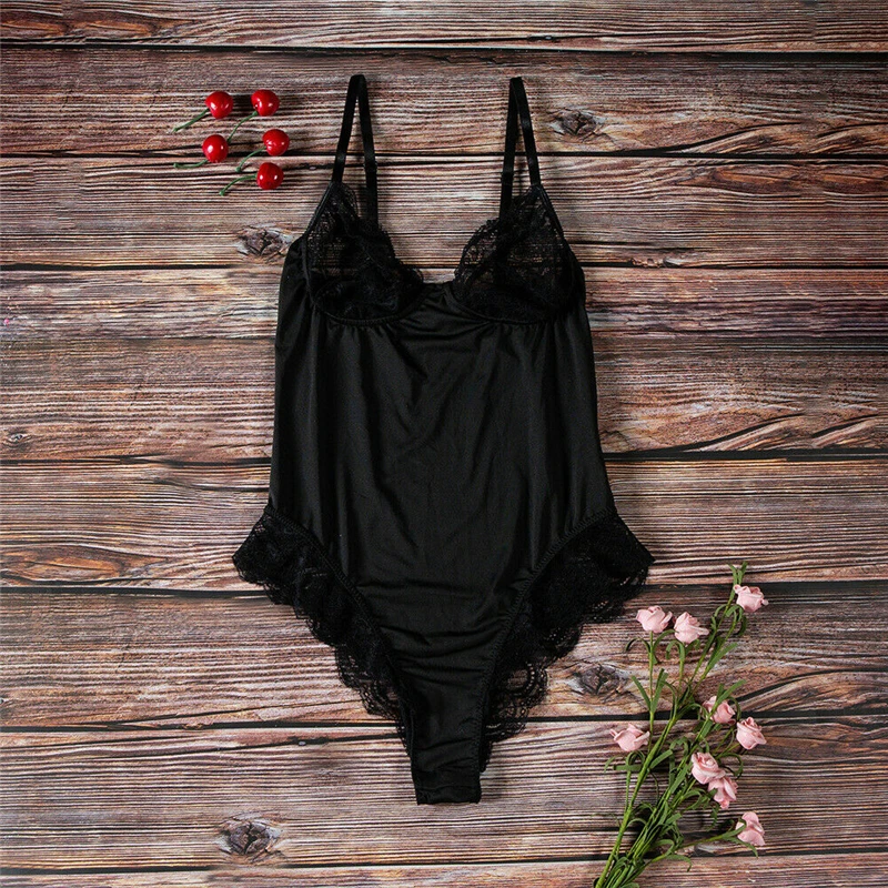 

New Classic Sheer Lace Patchwork Bodysuit Women Sexy Backless Mesh Straps Jumpsuit High-Cut Body Suits Thong Jumpsuit Hot Sale