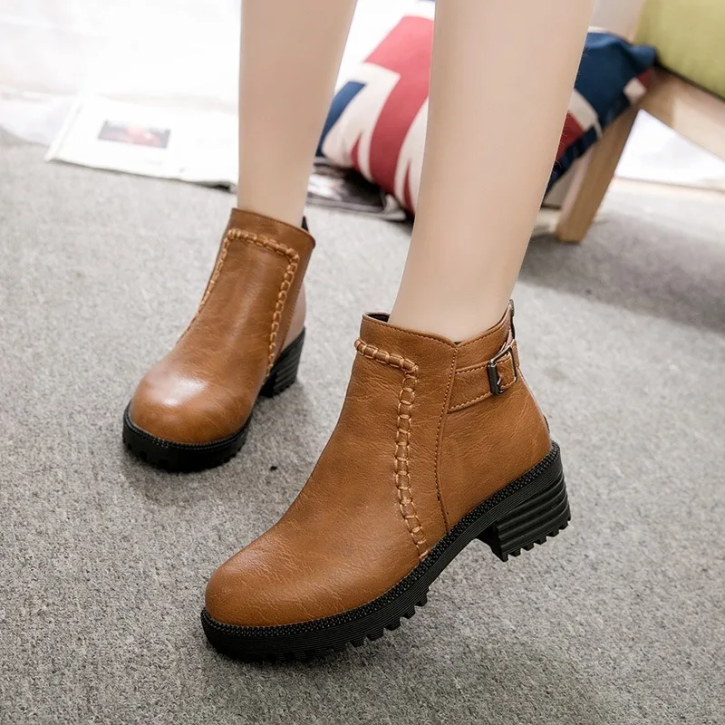 

Women's Single High-heeled Women's Boots, Back Zipper, Square Heel, Women's Ankle Boots, Plus Size Trendy Women's Martin Boots