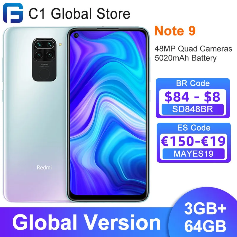 Глобальная версия Xiaomi Redmi Note 9 3 Гб оперативной памяти 64 ГБ/4 128 Смартфон MTK Helio G85 Octa