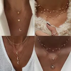KISSWIFE модное Золотое многослойное ожерелье с кристаллами и круглым жемчугом, ожерелье для женщин, 2020 Новое богемное ювелирное изделие, подарок